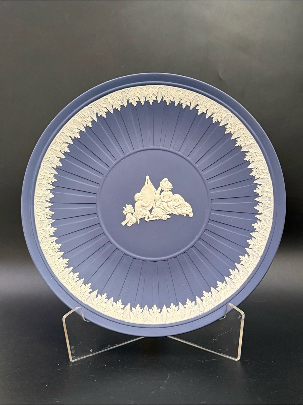 Vintage WEDGWOOD Portland Blue Jasperware The Infant Academy Cherubs 10” Plate